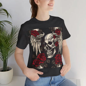 T-shirt - Unisex Jersey Short Sleeve Tee Skulls Roses Wings Halloween - Dipaliz