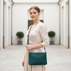 Sleek Crossbody Bag - Dark Teal Decorative Pattern - Dipaliz - Cross Body Bags