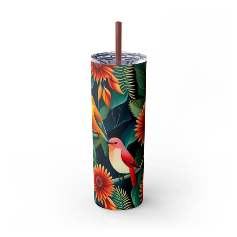 Sip in Style: Skinny Tumbler with Color Matching Straw - Glossy / Glitter Rosewood / 20oz Mug