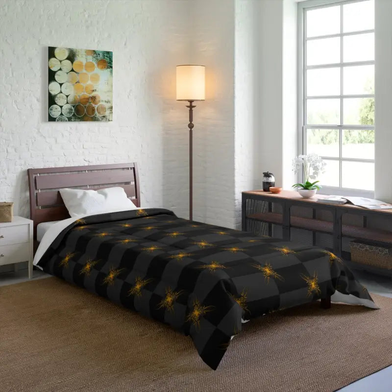 Transform your Bedroom with Unique Gold Pattern Comforter - Home Decor