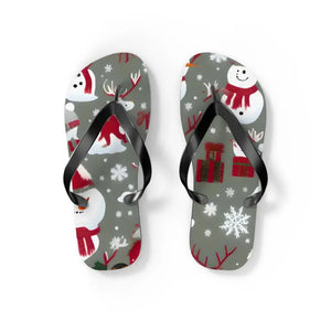 Christmas Snowman Unisex Flip Flops - Festive Holiday Comfort - Dipaliz - s / Black Sole - Slippers