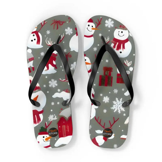 Sleigh the Holidays in Christmas Snowman Flip Flops - Xl / Black Sole Shoes