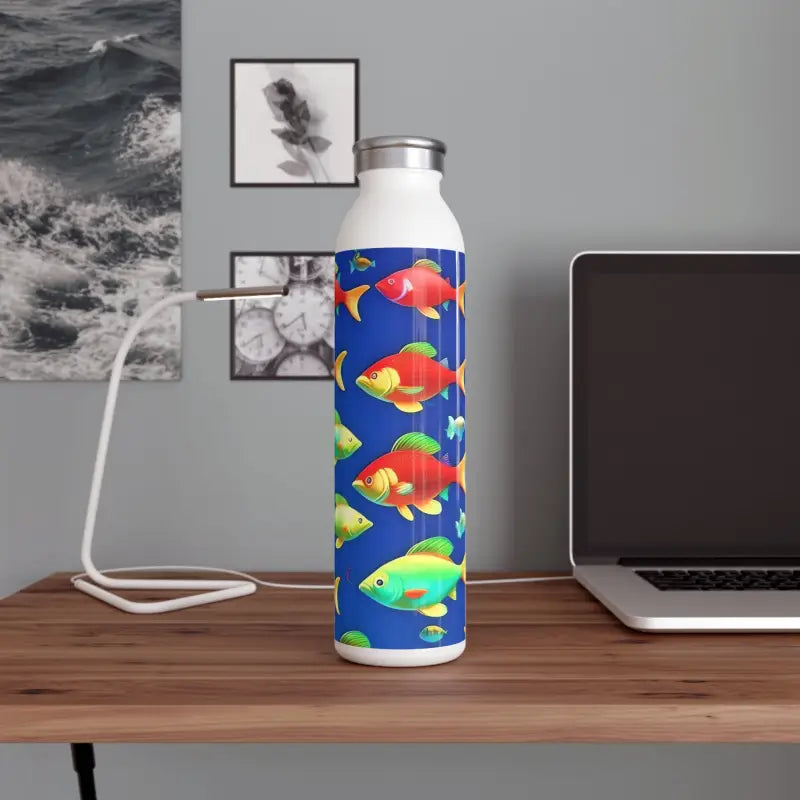 Dive Into Style with our Colorful Fishes Slim Water Bottle - 20oz / White Mug