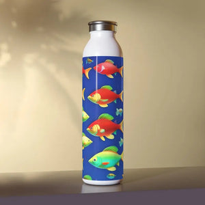 Slim Water Bottle Colorful Fishes Swimming Design - Dipaliz - 20oz / White - Bottles
