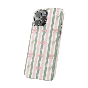 Slim Phone Case Sage Striped Bows Vintage Charm - Dipaliz - Mobile Cases