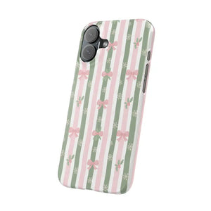 Slim Phone Case Sage Striped Bows Vintage Charm - Dipaliz - Mobile Cases