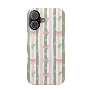 Slim Phone Case Sage Striped Bows Vintage Charm - Dipaliz - Mobile Cases