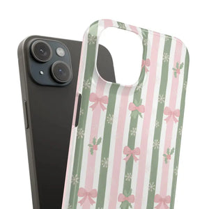 Slim Phone Case Sage Striped Bows Vintage Charm - Dipaliz - Mobile Cases