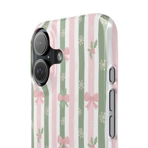 Slim Phone Case Sage Striped Bows Vintage Charm - Dipaliz - Mobile Cases