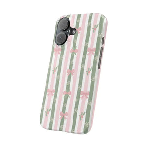 Slim Phone Case Sage Striped Bows Vintage Charm - Dipaliz - Mobile Cases