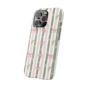 Slim Phone Case Sage Striped Bows Vintage Charm - Dipaliz - Mobile Cases