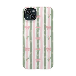 Slim Phone Case Sage Striped Bows Vintage Charm - Dipaliz - Iphone 15 Plus / Glossy / Without Gift Packaging - Mobile