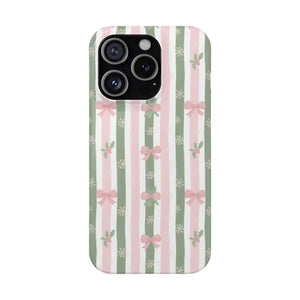 Slim Phone Case Sage Striped Bows Vintage Charm - Dipaliz - Iphone 15 Pro / Glossy / Without Gift Packaging - Mobile