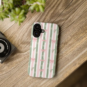 Slim Phone Case Sage Striped Bows Vintage Charm - Dipaliz - Iphone 16 / Glossy / Without Gift Packaging - Mobile Cases