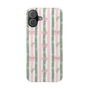 Slim Phone Case Sage Striped Bows Vintage Charm - Dipaliz - Iphone 16 Plus / Glossy / Without Gift Packaging - Mobile