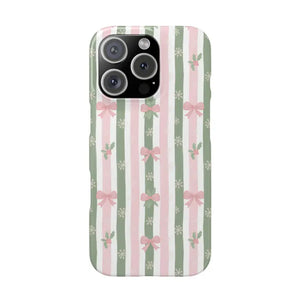 Slim Phone Case Sage Striped Bows Vintage Charm - Dipaliz - Iphone 16 Pro / Glossy / Without Gift Packaging - Mobile