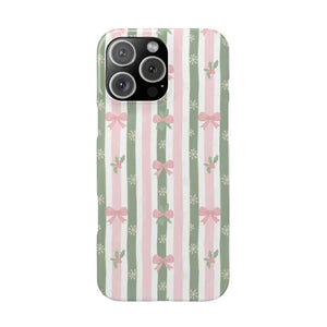 Slim Phone Case Sage Striped Bows Vintage Charm - Dipaliz - Iphone 16 Pro Max / Glossy / Without Gift Packaging