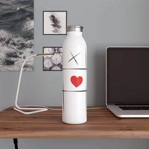 Slim Water Bottle, Minimal Tic Tac Toe Heart Design Cute Valentines Stainless - 20oz / White - Mug
