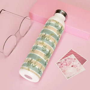 Slim Water Bottle - Pastel Striped Botanical Stainless Steel - Dipaliz - 20oz / White - Mug