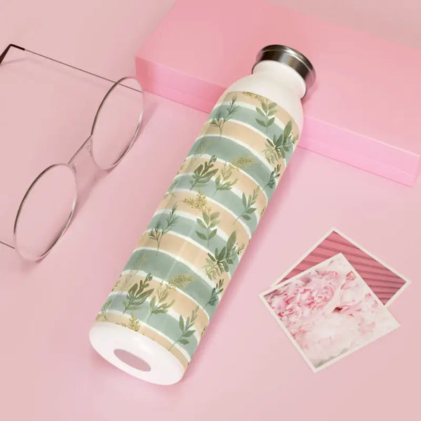 Slim Water Bottle - Pastel Striped Botanical Stainless Steel - Dipaliz - 20oz / White - Mug