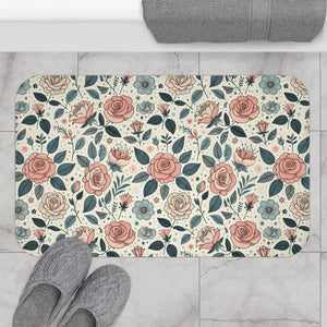Rose Bath Mat - Elegant Pastel Anti-slip Backing - Dipaliz - 34’’ × 21’’ - Mats & Rugs