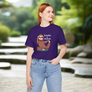 Sloth Doing Yoga Short Sleeve Tee - Breathe and Stretch - Dipaliz - Team Purple / s - Clothing Tops