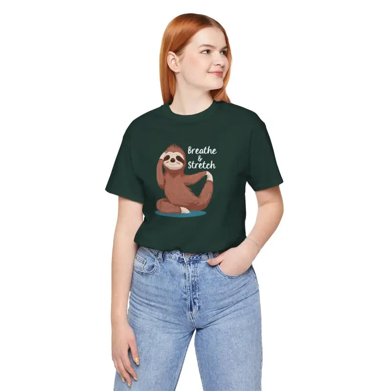 Sloth Doing Yoga Breathe and Stretch Short Sleeve Tee - Forest / s T-shirt