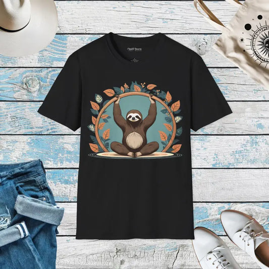 Chill with the Yoga Sloth Unisex Softstyle Tee - Black / s T-shirt