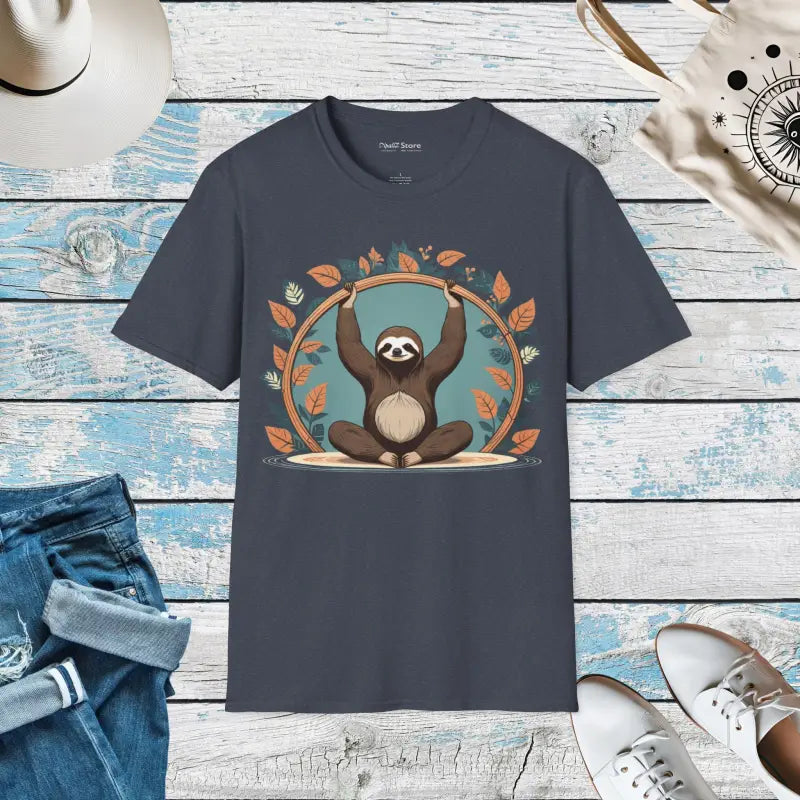 Chill with the Yoga Sloth Unisex Softstyle Tee - Heather Navy / s T-shirt