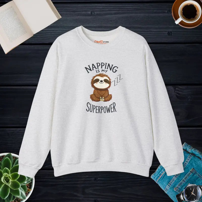 Sloth Power Unisex Crewneck Sweatshirt - Cozy and Comfy Vibes - s / Ash