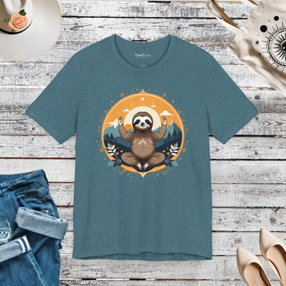 Chill Vibes: Sloth Yoga Unisex Jersey Tee - Heather Deep Teal / s T-shirt