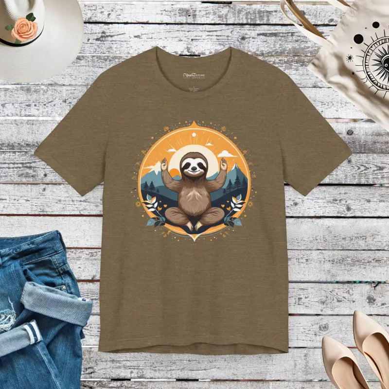 Chill Vibes: Sloth Yoga Unisex Jersey Tee - Heather Olive / s T-shirt