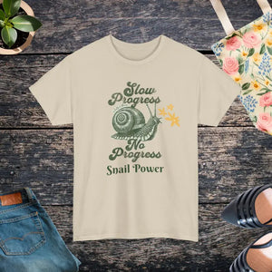 Unisex Deluxe Snail Tee Slow Progress no Motivational Shirt - Sand / s - T-shirts