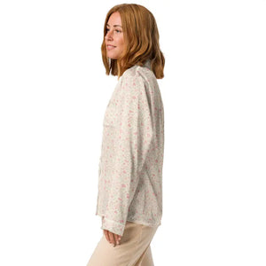 Long Sleeve Pajama Top Floral Silky Lounge Wear - Dipaliz - Clothing Tops