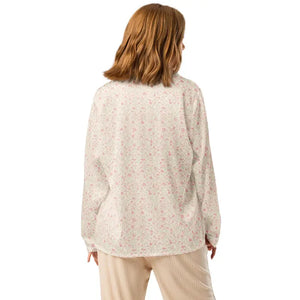 Long Sleeve Pajama Top Floral Silky Lounge Wear - Dipaliz - Clothing Tops