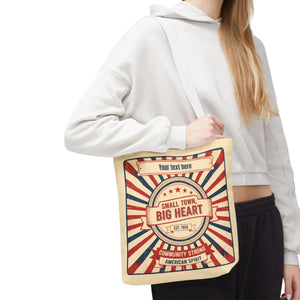 Small Town Big Heart Tote Bag - Vintage Americana Personalized Canvas - Bags