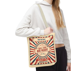 Small Town Big Heart Tote Bag - Vintage Americana Personalized Canvas - Bags