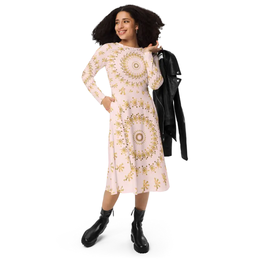 Captivate in Style: Snowflake Long Sleeve Midi Dress - Xs Dresses