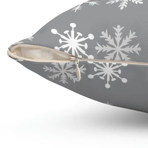 Silver Snowflakes Polyester Square Pillow Winter Decor - Dipaliz - Throw Pillows