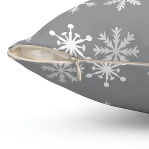 Silver Snowflakes Polyester Square Pillow Winter Decor - Dipaliz - Throw Pillows