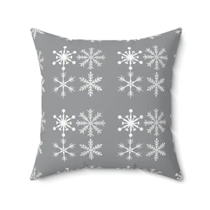 Silver Snowflakes Polyester Square Pillow Winter Decor - Dipaliz - Throw Pillows