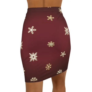 Womens Mini Skirt Maroon Snowflake Stretch Comfort - Dipaliz - Skirts