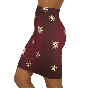 Womens Mini Skirt Maroon Snowflake Stretch Comfort - Dipaliz - Skirts
