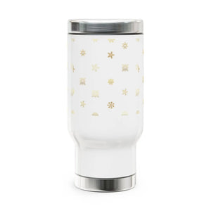 Snowy 14oz Travel Mug - Glossy White Enamel Winter - Dipaliz - Tumblers