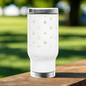 Snowy 14oz Travel Mug - Glossy White Enamel Winter - Dipaliz - Tumblers