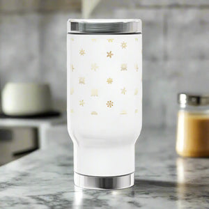 Snowy 14oz Travel Mug - Glossy White Enamel Winter - Dipaliz - Tumblers
