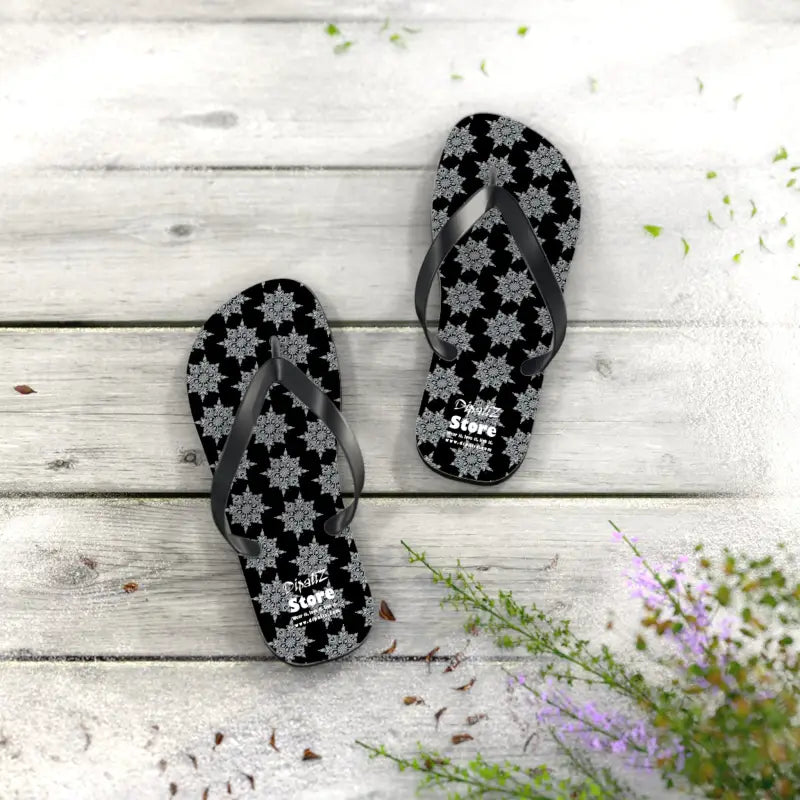 Catch the Summer Vibe with Snowflakes Flip Flops! - s / Black Sole Slippers