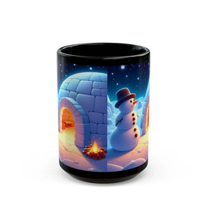 Playful Snowman Mug - Ultimate Black Ceramic 15oz - Dipaliz - Mugs