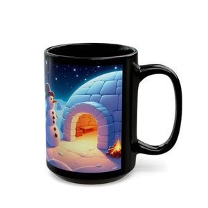 Playful Snowman Mug - Ultimate Black Ceramic 15oz - Dipaliz - Mugs