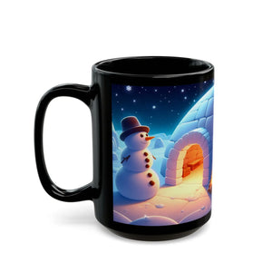 Playful Snowman Mug - Ultimate Black Ceramic 15oz - Dipaliz - Mugs